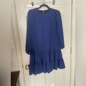 Ann Taylor blue leopard print drop waist dress | 6P